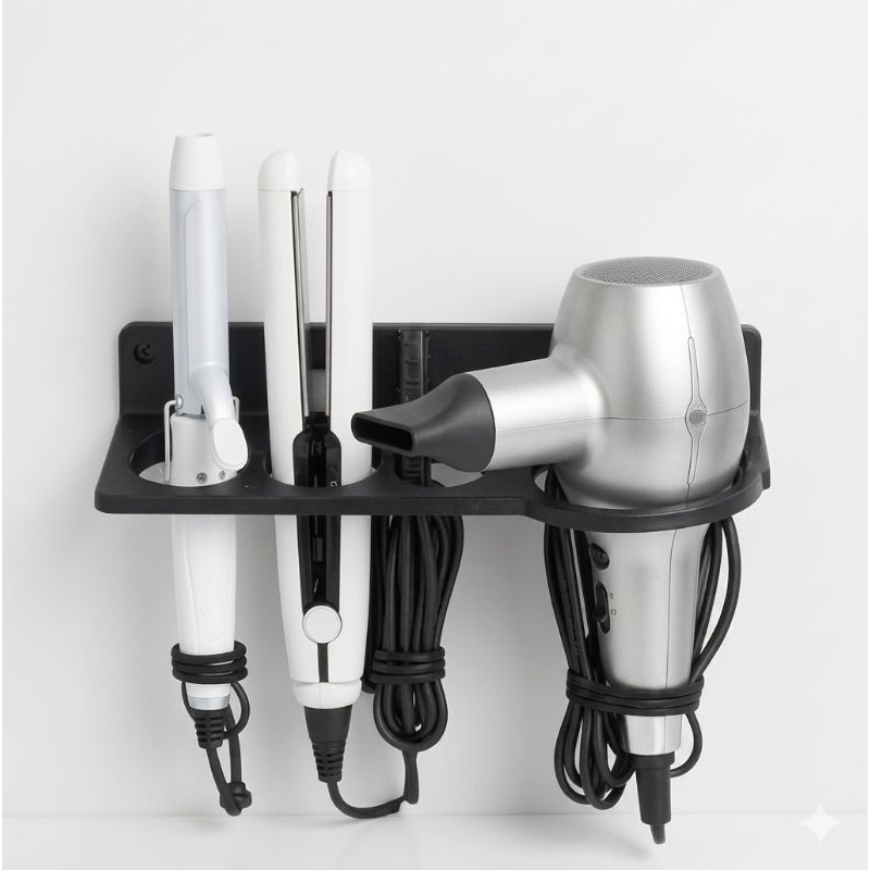 Suporte De Parede Multifuncional 3 em 1 Secador Babyliss Chapinha e Organizador Banheiro Quarto Com Parafusos Resistente