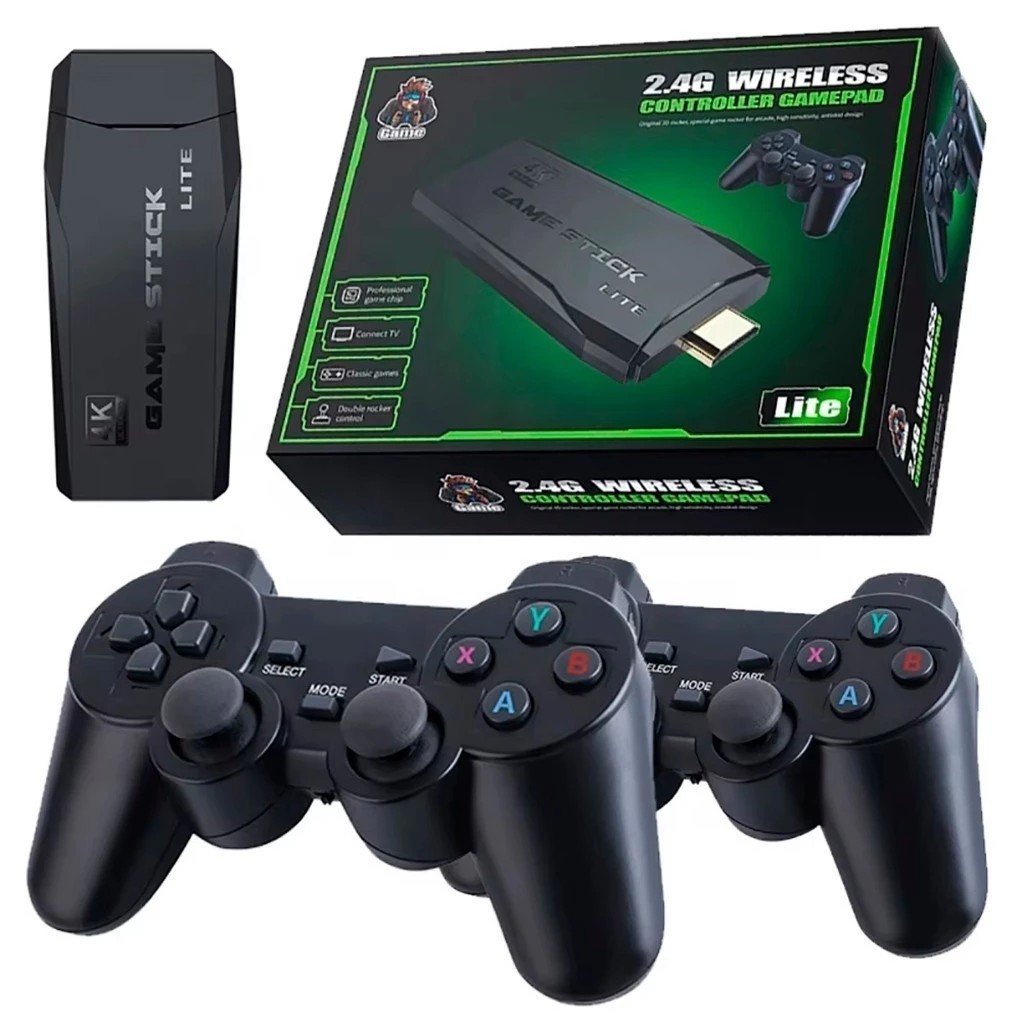 Console de Jogos Retrô Portátil Stick 10000 Jogos Antigos 2 Controles Sem Fio 4K HD